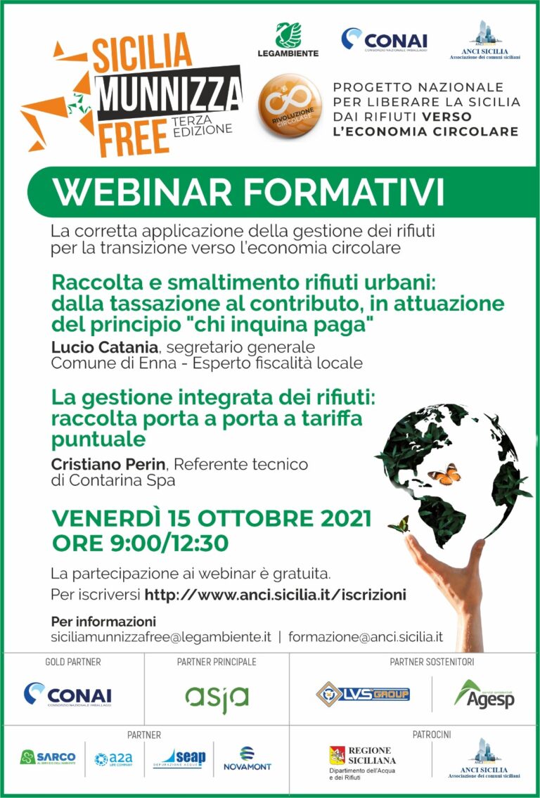 La corretta applicazione della gestione dei rifiuti per la transizione verso l’economia circolare. Webinar il 15 ottobre a cura di ANCI Sicilia e Legambiente